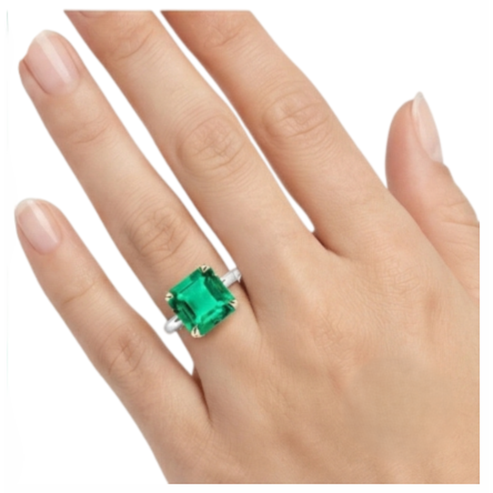 Smeraldo Taglio Asscher Anello con Pietra Preziosa in Oro Bicolore 14K – vista dall'alto