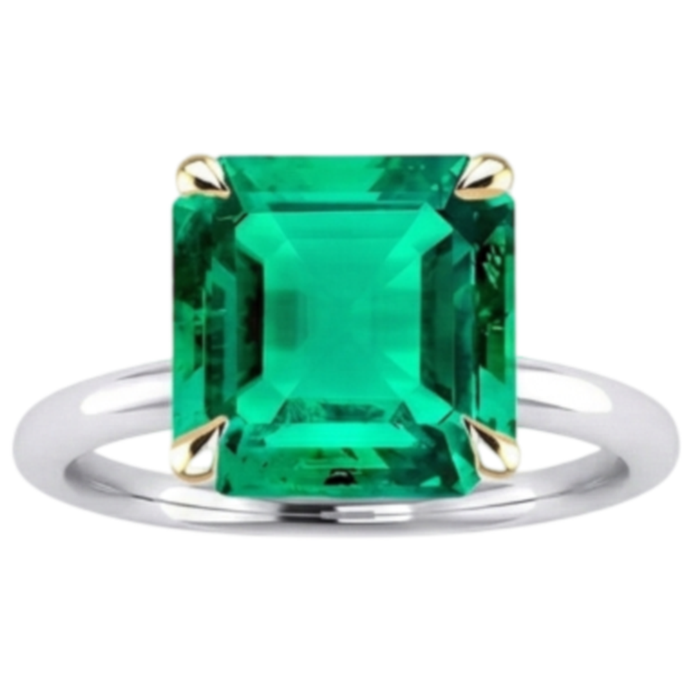 Smeraldo Taglio Asscher Anello con Pietra Preziosa in Oro Bicolore 14K – vista frontale