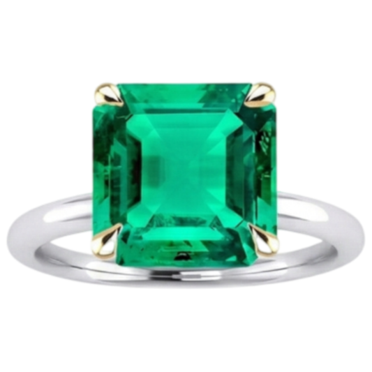Smeraldo Taglio Asscher Anello con Pietra Preziosa in Oro Bicolore 14K – vista frontale