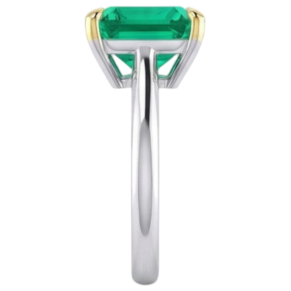 Smeraldo Taglio Asscher Anello con Pietra Preziosa in Oro Bicolore 14K – vista laterale