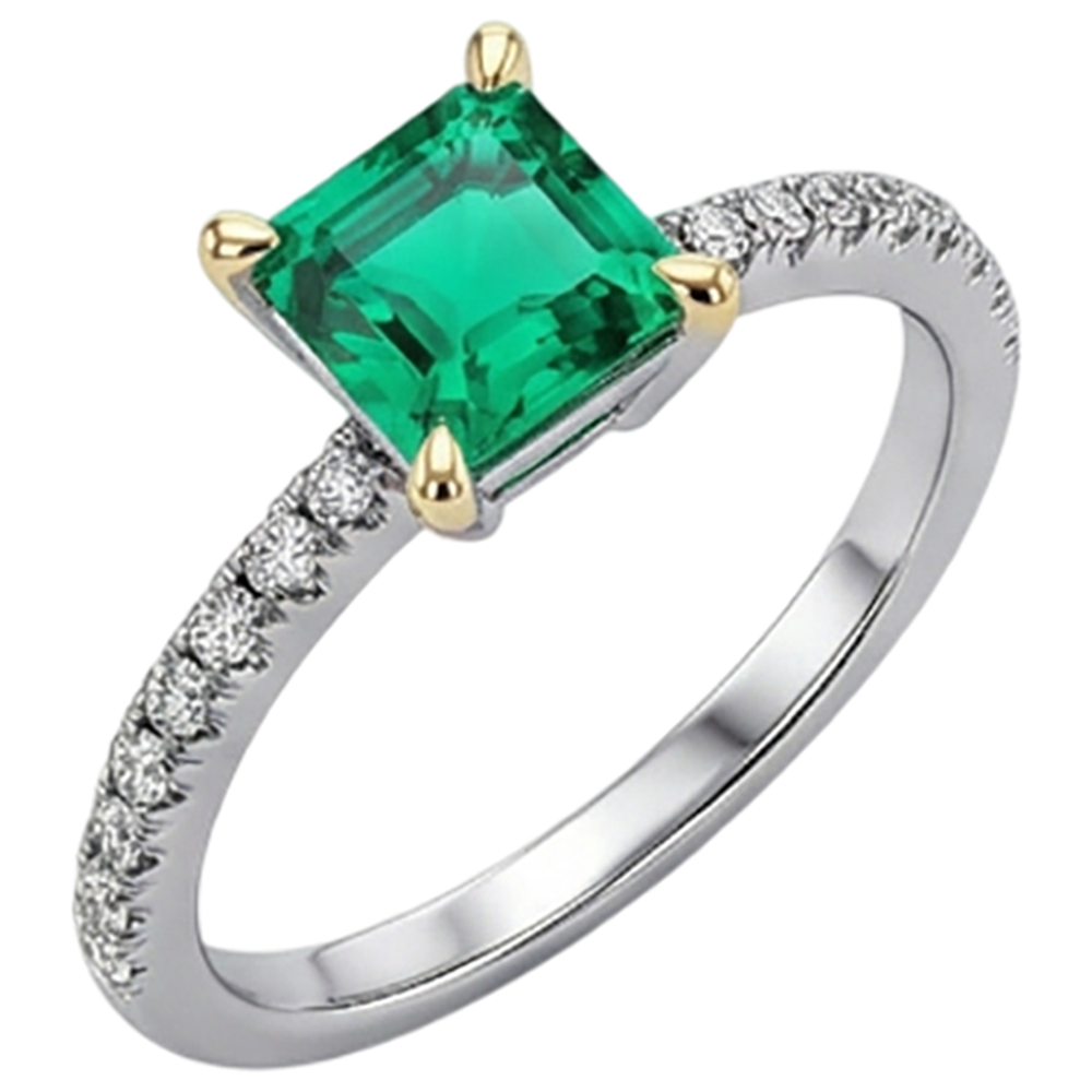 Smeraldo Fine Anello Pietra Colorata 3 carati Oro 14 Carati Bicolore – vista laterale