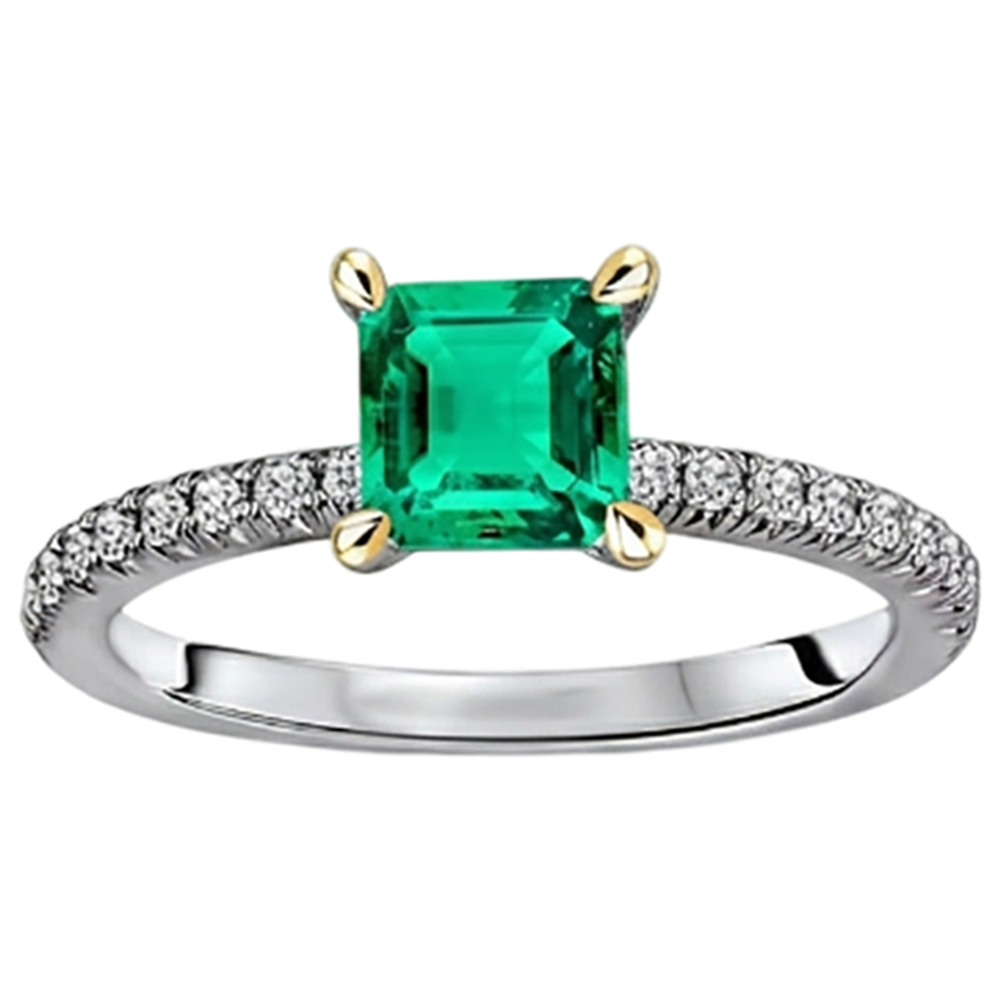 Anello Pietra Colorata Oro 14 Carati Bicolore con Smeraldo Fine – vista frontale