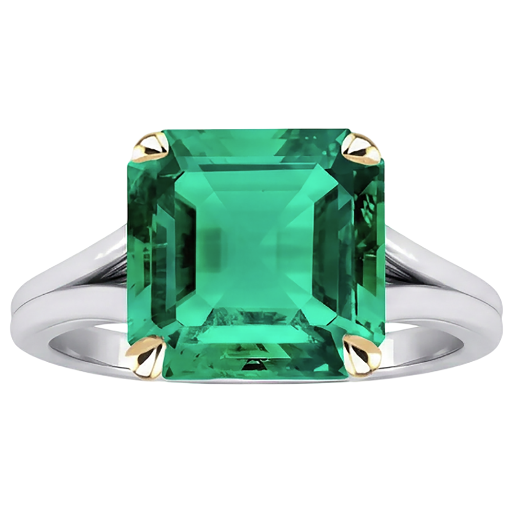 Smeraldo Fine Anello con Pietra Preziosa 5 carati Oro Due Toni 14K – vista frontale