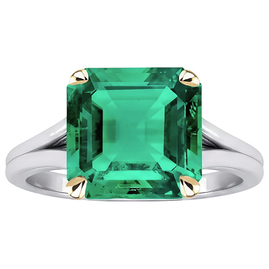 Smeraldo Fine Anello con Pietra Preziosa 5 carati Oro Due Toni 14K – vista frontale