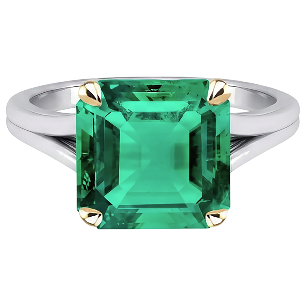Smeraldo Fine Asscher Anello con Pietra Preziosa in Oro Due Toni 14K – vista profilo