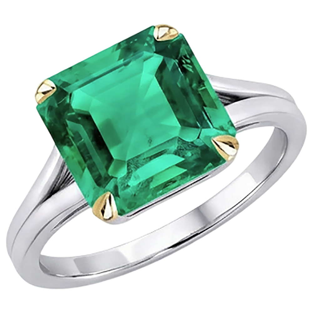 Smeraldo Fine Anello con Pietra Preziosa 5 carati Oro Due Toni 14K – vista angolare