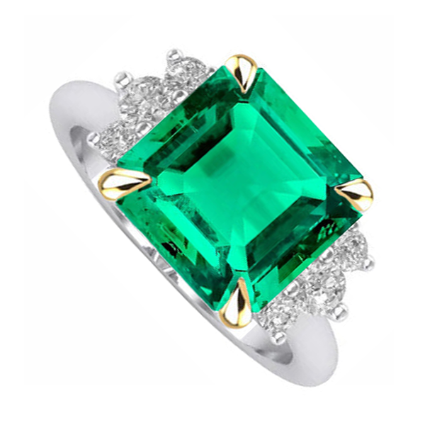 Smeraldo Colombiano Asscher Anello con Gemma in Oro 14 Carati Bicolore – vista laterale