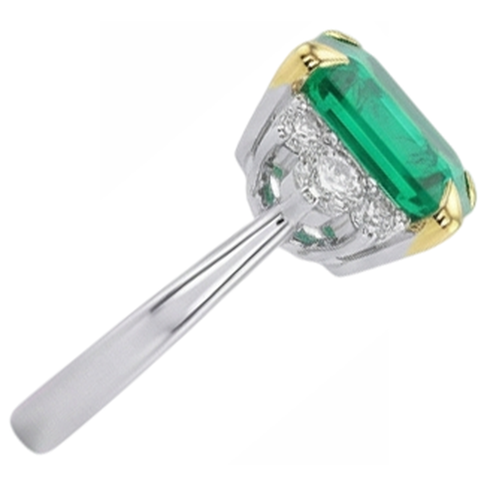 Asscher Smeraldo Colombiano anello in Oro 14 Carati Bicolore – vista profilo