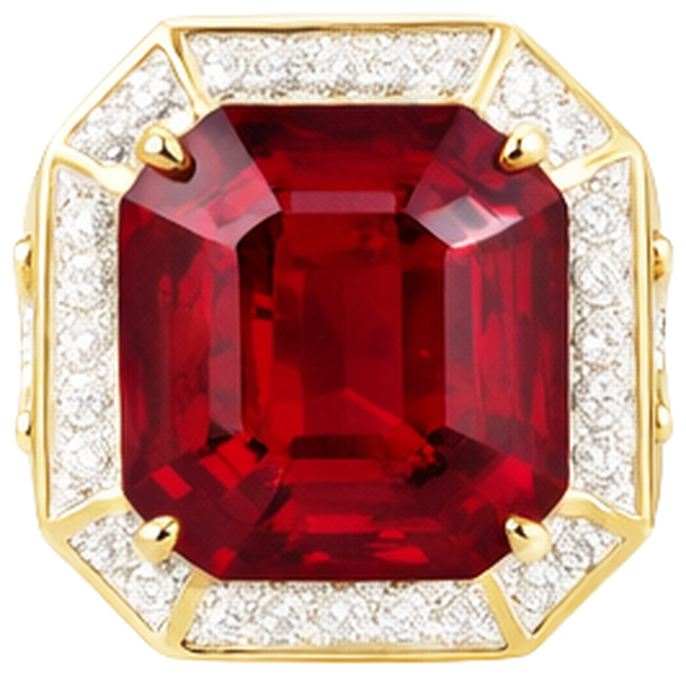 Asscher Rosso Anello Rubino da Uomo Con Diamanti 11 Carati Oro Giallo 14K