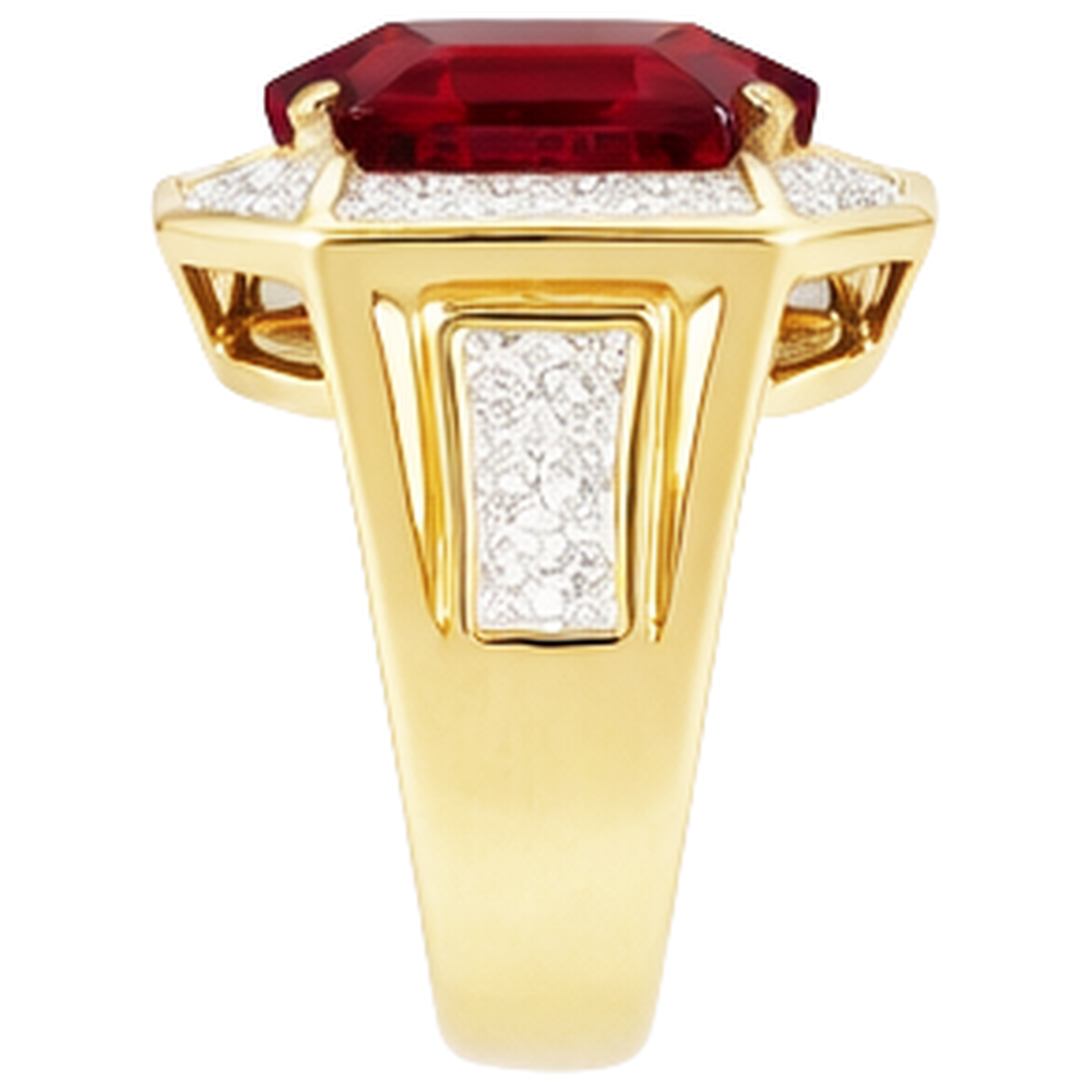 Asscher Rosso Anello Rubino da Uomo Con Diamanti 11 Carati Oro Giallo 14K