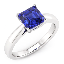 Asscher Solitaire Sapphire Anello Di Fidanzamento Con Gambo Conico 1.50 Carati