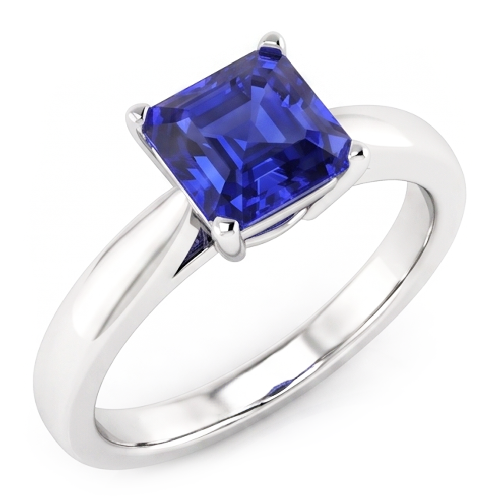 Asscher Solitaire Sapphire Anello Di Fidanzamento Con Gambo Conico 1.50 Carati