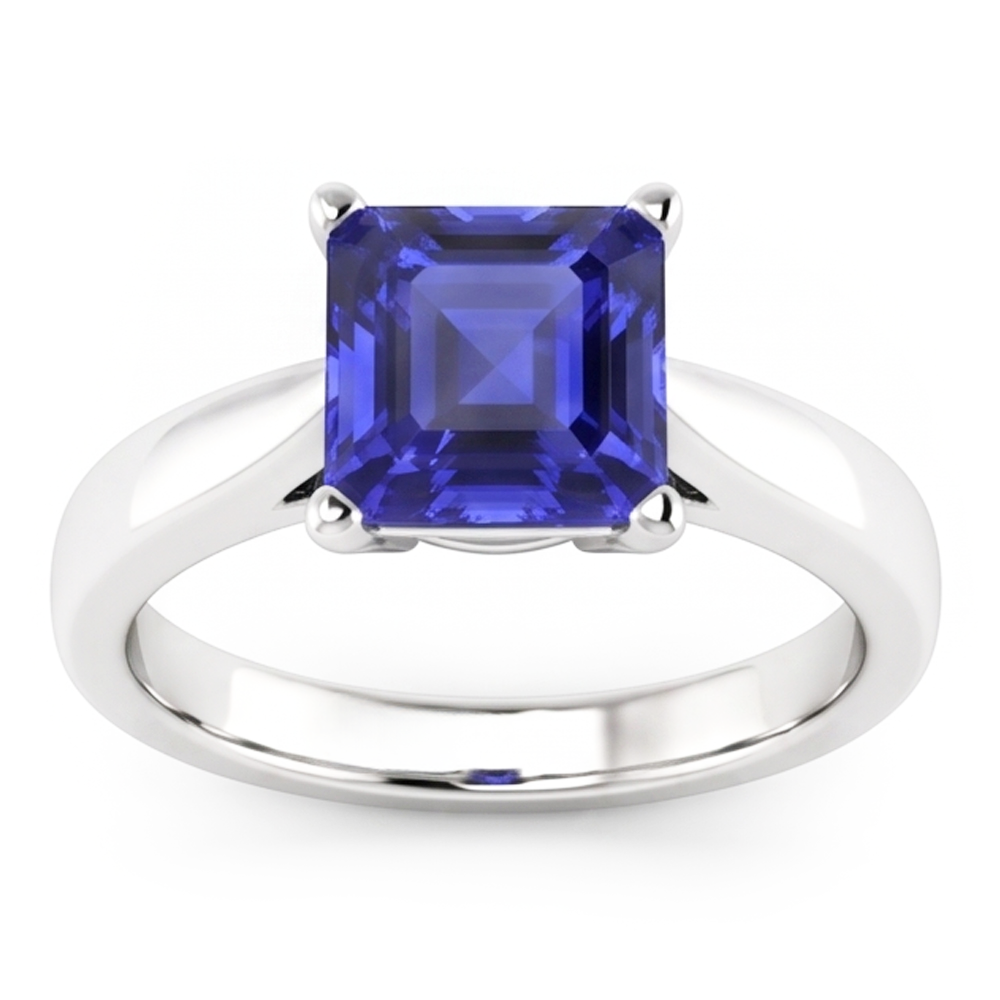 Asscher Solitaire Sapphire Anello Di Fidanzamento Con Gambo Conico 1.50 Carati