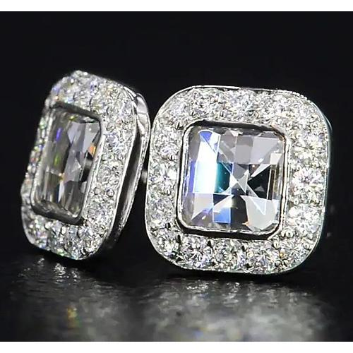 Asscher Vero Diamond Halo Stud Orecchini 4 Carati In Oro Bianco 14K