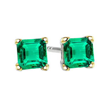 Smeraldo Colombiano Taglio Asscher Gemstone Earring in Oro 14 Carati Bicolore – vista principale