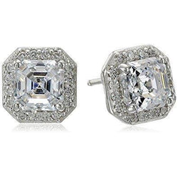 Asscher Halo Genuino Diamante Stud Orecchino 2.80 Carati Oro Bianco 14K Gioielli