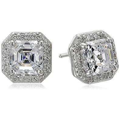 Asscher Halo Genuino Diamante Stud Orecchino 2.80 Carati Oro Bianco 14K Gioielli