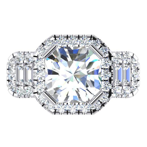Asscher Taglio Con Accenti Anello Con Vero Diamante