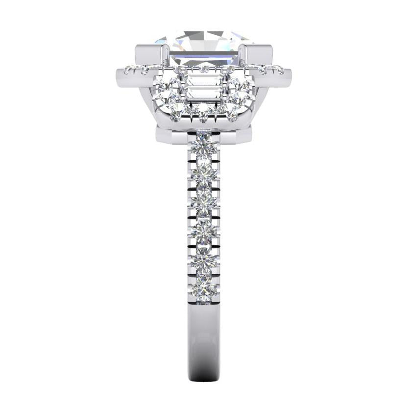 Asscher Taglio Con Accenti Anello Con Vero Diamante