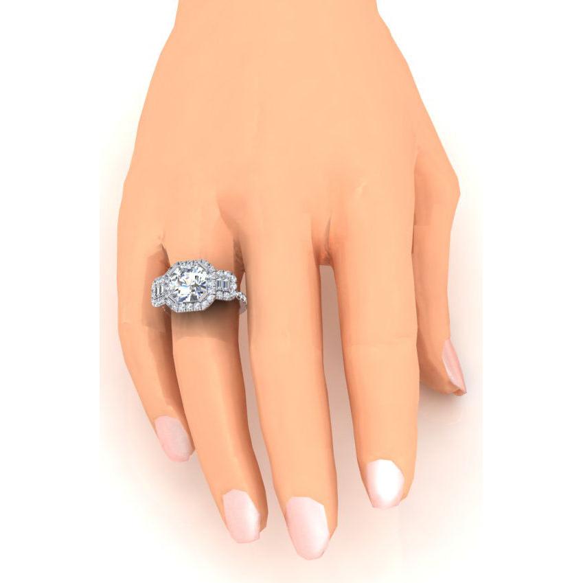 Asscher Taglio Con Accenti Anello Con Vero Diamante