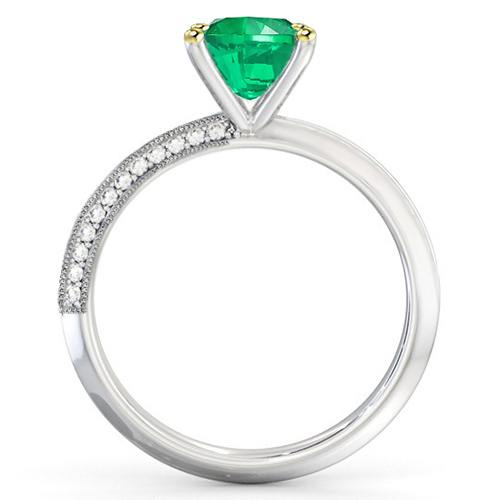 Asscher Verde Smeraldo Anello Con Diamante Milgrain Design