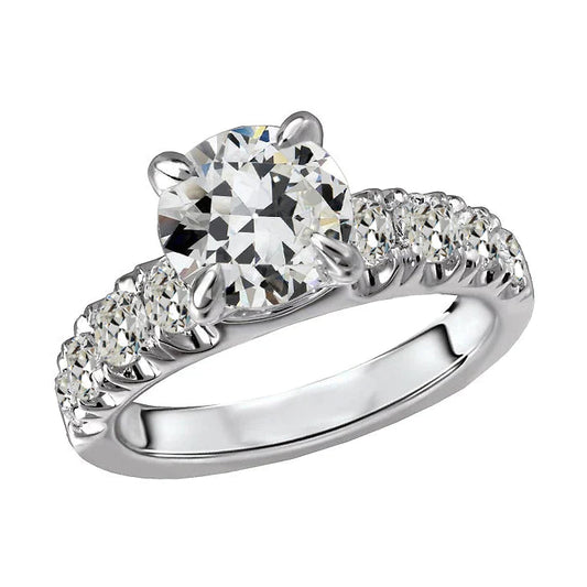 Bague De Fiançailles Vero Diamant Rond Taille Ancienne Mine Or Blanc 5 Carats