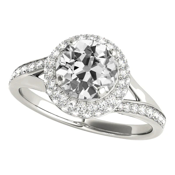 Bague Femme Halo Ronde Vieux Mineur Genuino Diamant 4.50 Carats Or Blanc 14K