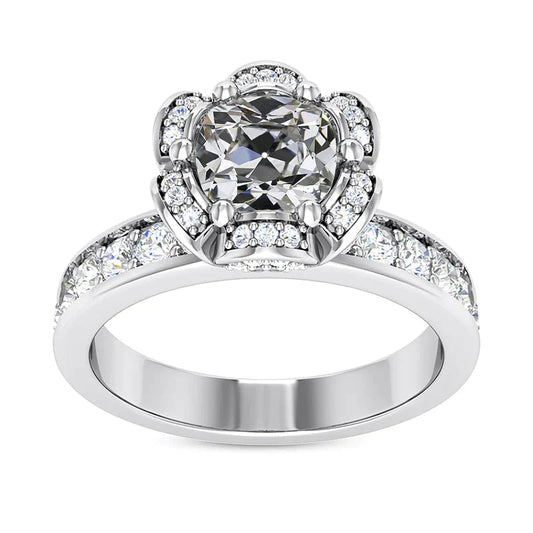 Bague Halo Coussin Genuino Diamant Taille Ancienne Bague Fleur Canal Sertie 5 Carats