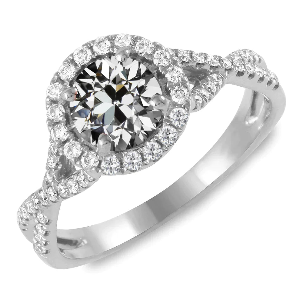 Bague Halo Ronde Vero Diamant Taille Ancienne Mine Pavée Style Infini 5 Carats