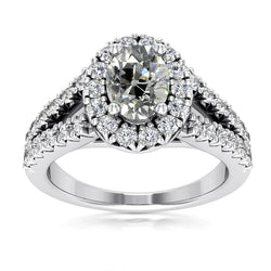 Bague Halo Vero Diamant Ovale & Rond Taille Ancienne Bague Fendue Or Blanc 5 Carats