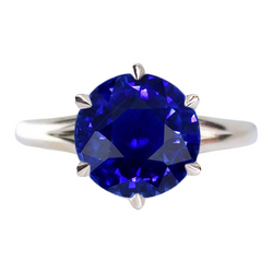 Solitario Rotondo A Forma Di Zaffiro Blu Anello Set