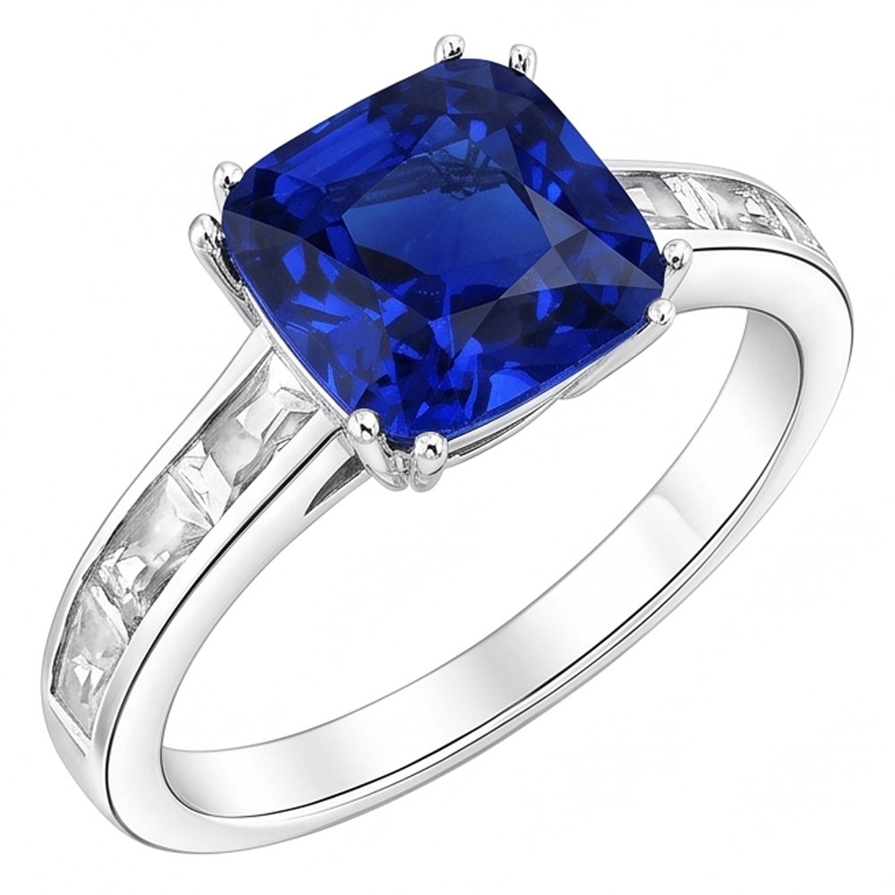 Baguette Diamond Cushion Blue Sapphire Ring 4 carati oro 14k gioielli