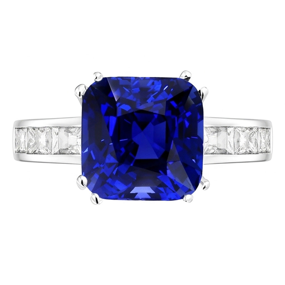Baguette Diamond Cushion Blue Sapphire Ring 4 carati oro 14k gioielli