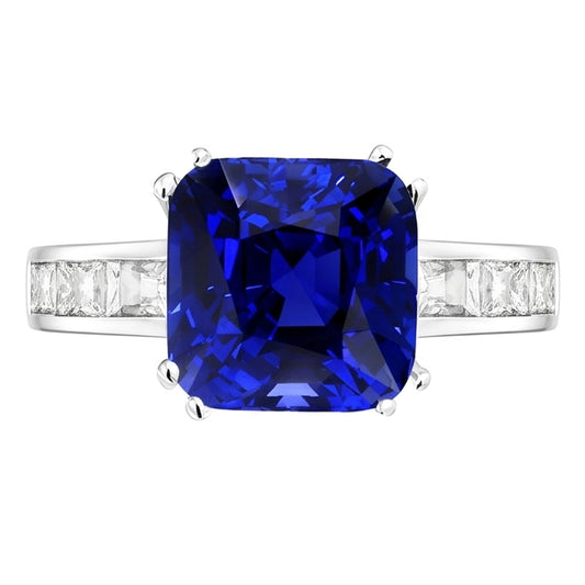 Baguette Diamond Cushion Blue Sapphire Ring 4 carati oro 14k gioielli