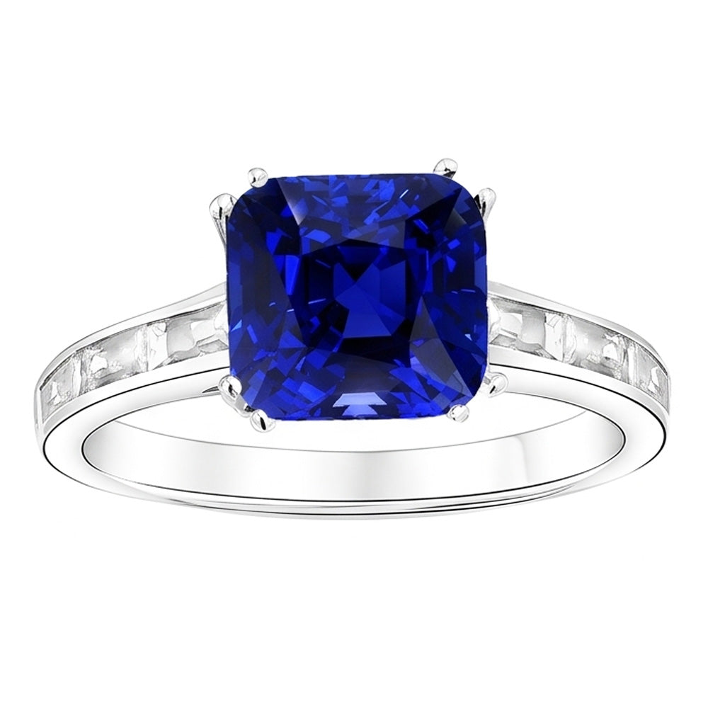 Baguette Diamond Cushion Blue Sapphire Ring 4 carati oro 14k gioielli