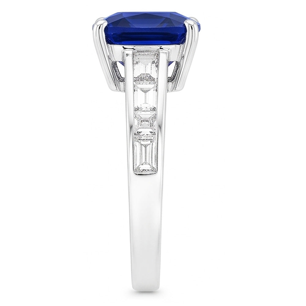 Baguette Diamond Cushion Blue Sapphire Ring 4 carati oro 14k gioielli