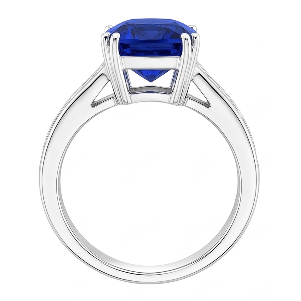 Baguette Diamond Cushion Blue Sapphire Ring 4 carati oro 14k gioielli