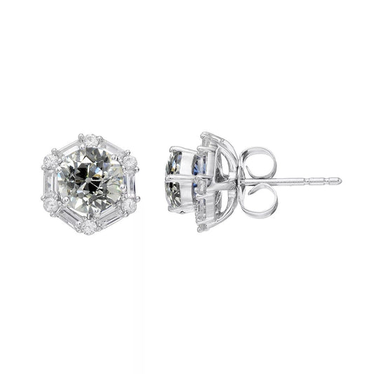 Baguette & Vecchio Minatore Halo Naturale Diamante Studs Orecchini 3 Carati Push Backs