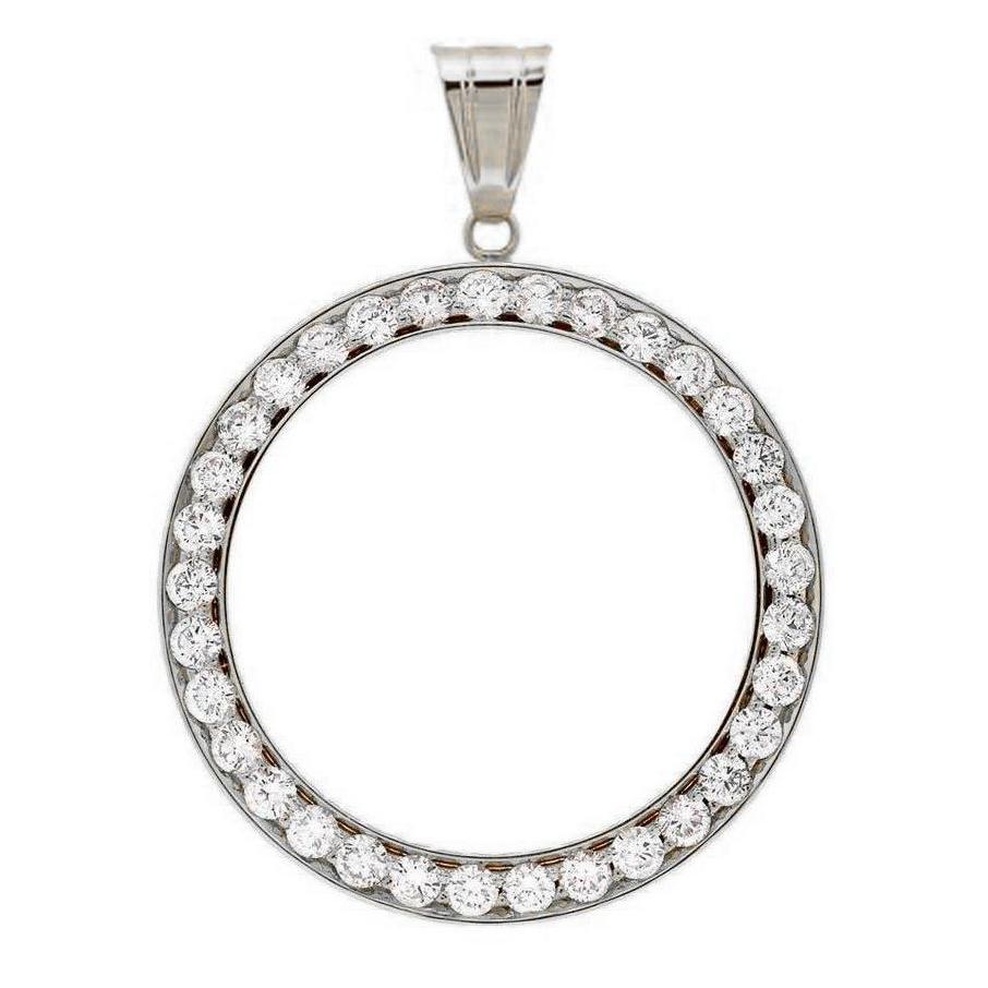 Bail Bezel Pendente Con Genuino Diamante Tondo Da 3 Carati In Oro Bianco 14K