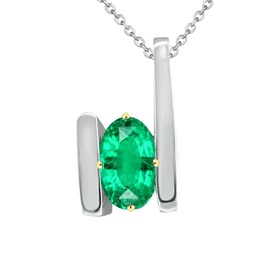 Smeraldo Fine Pendente con Gemma 2 carati Oro Due Toni 14K – vista principale
