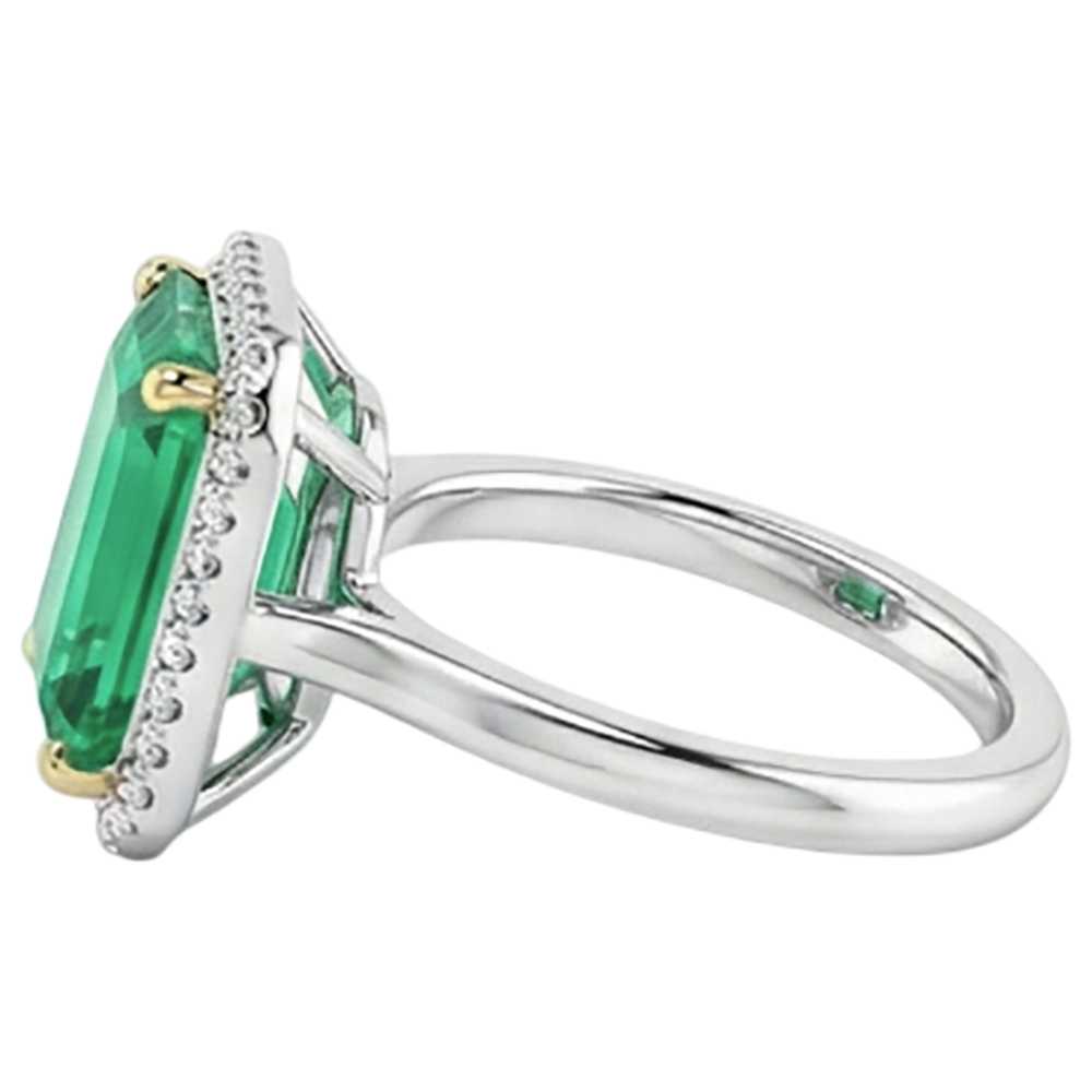 Smeraldo Fine Anello con Pietra Preziosa 4 carati Oro 14 Carati Bicolore – vista angolare
