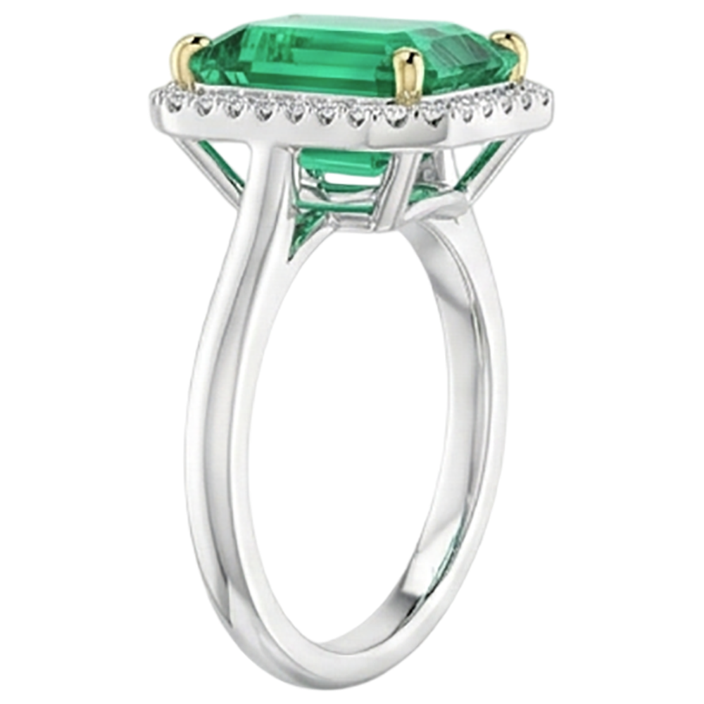 Smeraldo Fine Anello con Pietra Preziosa 4-carati Oro 14 Carati Bicolore – vista laterale
