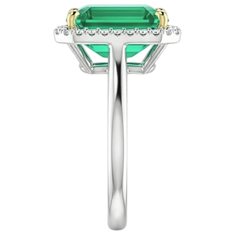 Anello con Pietra Preziosa Oro 14 Carati Bicolore con Smeraldo Fine – vista profilo