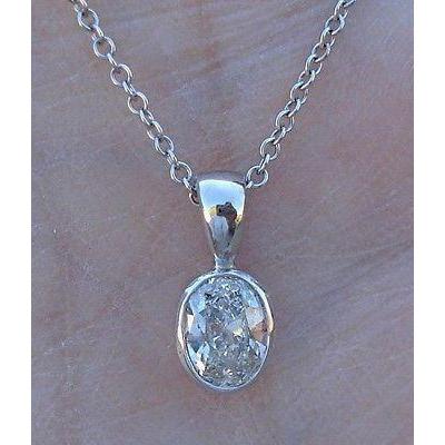 Bella Collana Di Vero Diamanti Ovale 2 Carati Con Castone In Oro Bianco 14K