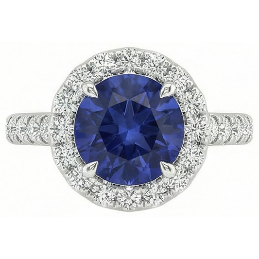 Bella Tanzanite Blu Con Anello Di Diamanti 2.25 Carati Oro Bianco 14K