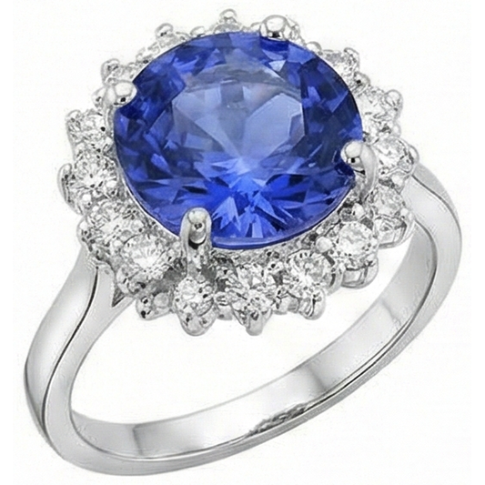 Bellissimi gioielli con anello di diamanti rotondi in tanzanite da 4 carati