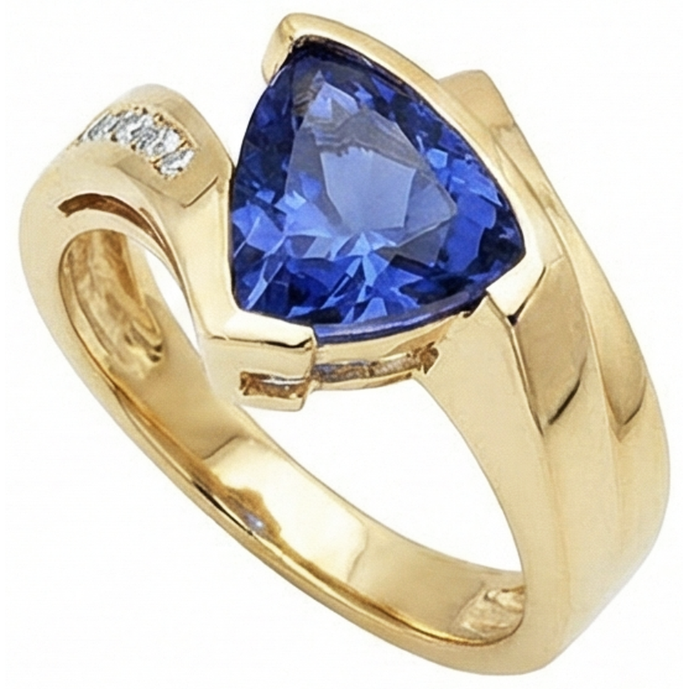 Bellissimo anello in oro giallo con diamanti trilioni di tanzanite 1.95 carati