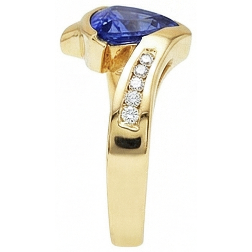 Bellissimo anello in oro giallo con diamanti trilioni di tanzanite 1.95 carati