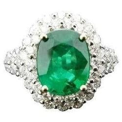 Bellissimo anello nuziale con smeraldo verde e diamante in oro bianco 7,5 carati