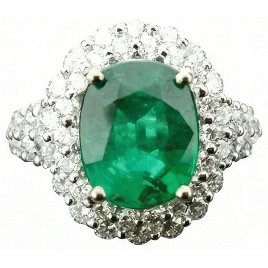 Bellissimo anello nuziale con smeraldo verde e diamante in oro bianco 7,5 carati